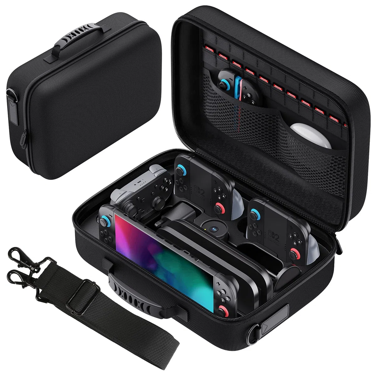 Lmcpa Funda para Nintendo Switch 2,Funda Protectora Dura de Viaje Rígida Todo en uno Grande,Estuche Rígida Portátil con Protección 22 Ranuras para Juegos para Switch 2 Accesorios,Negro