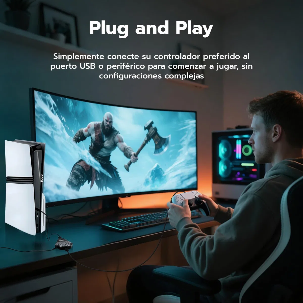 Mcbazel Besavior P5 Mate Pro - Adaptador USB para PS5 Todas Las Versiones, Convertidor de Juegos para PS5/PRO/SLIM, Accesorio Inalámbrico Compatible con Varios Periféricos de Juegos, Baja Latencia
