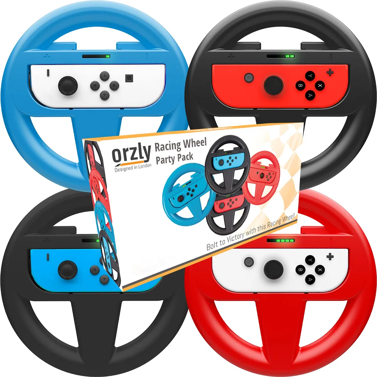 Orzly Volantes 4 en 1 Para Mario Kart Nintendo Switch - Accessorios de Volante para los mandos JoyCon - No Incluye Consola y Joy-Con