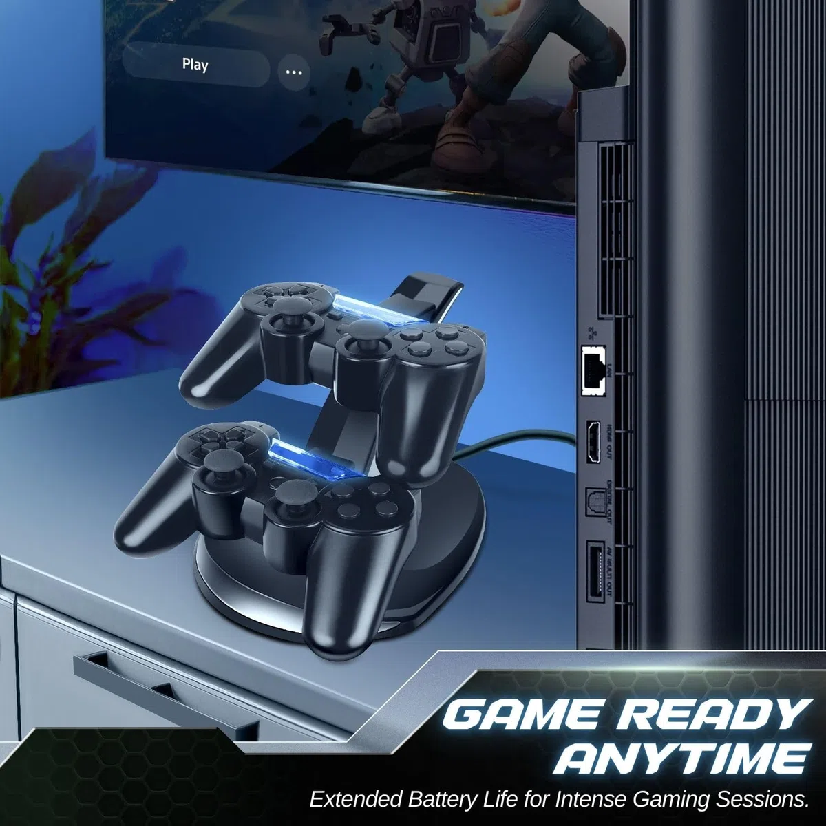 Base de Carga para Controlador PS3 de TNP para Sony PlayStation 3 Controlador Dualshock 3 Carga, Estaci�n de Acoplamiento de 2 Niveles y 2 Puertos compatibles con Cable USB PS3 con