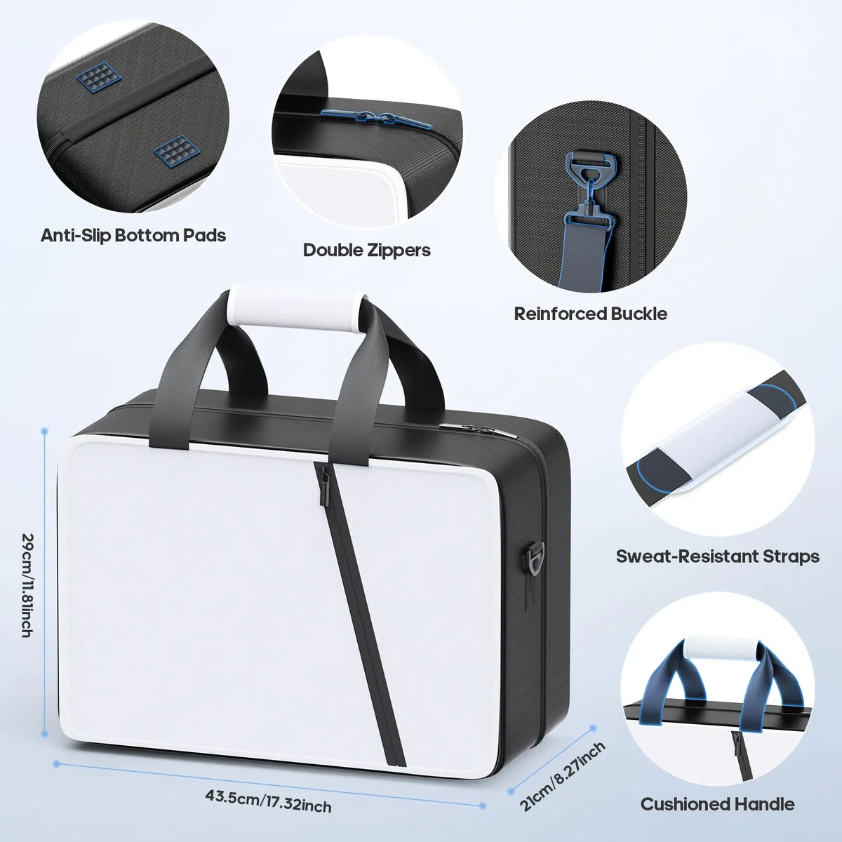 Gersker Bolsa de Viaje para PS5/Slim/Pro Digital & Disc, Funda de Transporte para PS5 de 10 Compartimentos para PS Portal, 4 Tarjetas de Juego, 2 Mandos, Bolsa PS5 de Gran Capacidad, Negro & Blanco