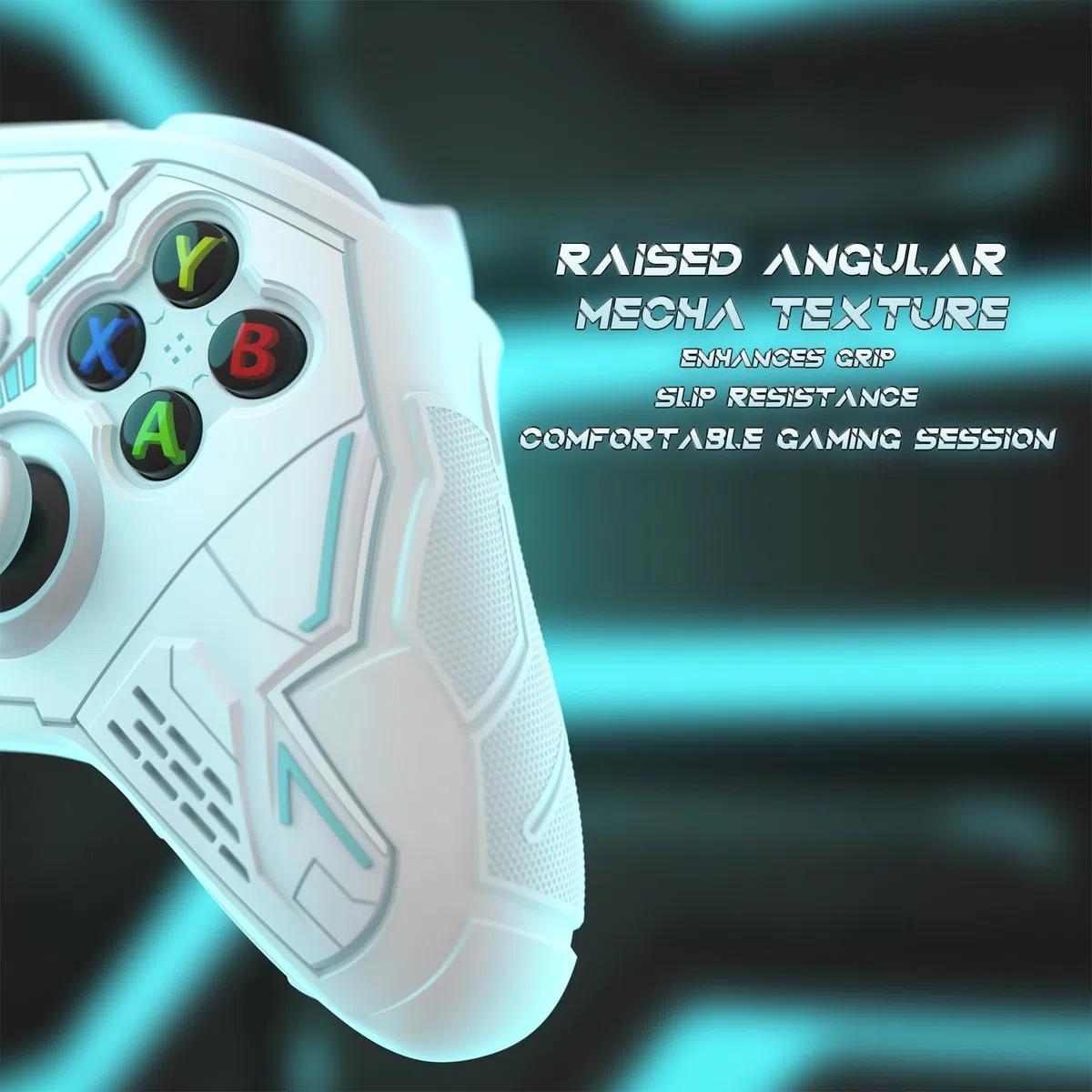 PlayVital Funda de Silicona para Xbox Series X/S Mando, Carcasa Protectora Antideslizante con Thumb Grips y Sticker para Xbox Core Mando - Stellar Mecha (Blanco & Gris Escarcha)