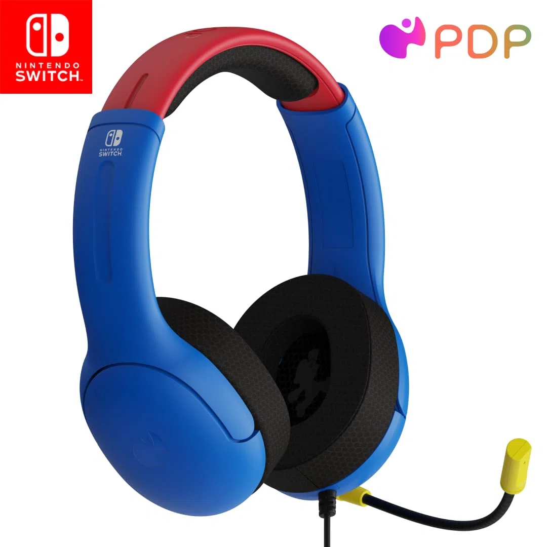 PDP Gaming AIRLITE Stereo auricular with Mic for Nintendo Switch - PC, iPad, Mac, Laptop Compatible - Noise Cancelling Microphone, Lightweight, Soft Comfort On Ear Headphones - MARIO