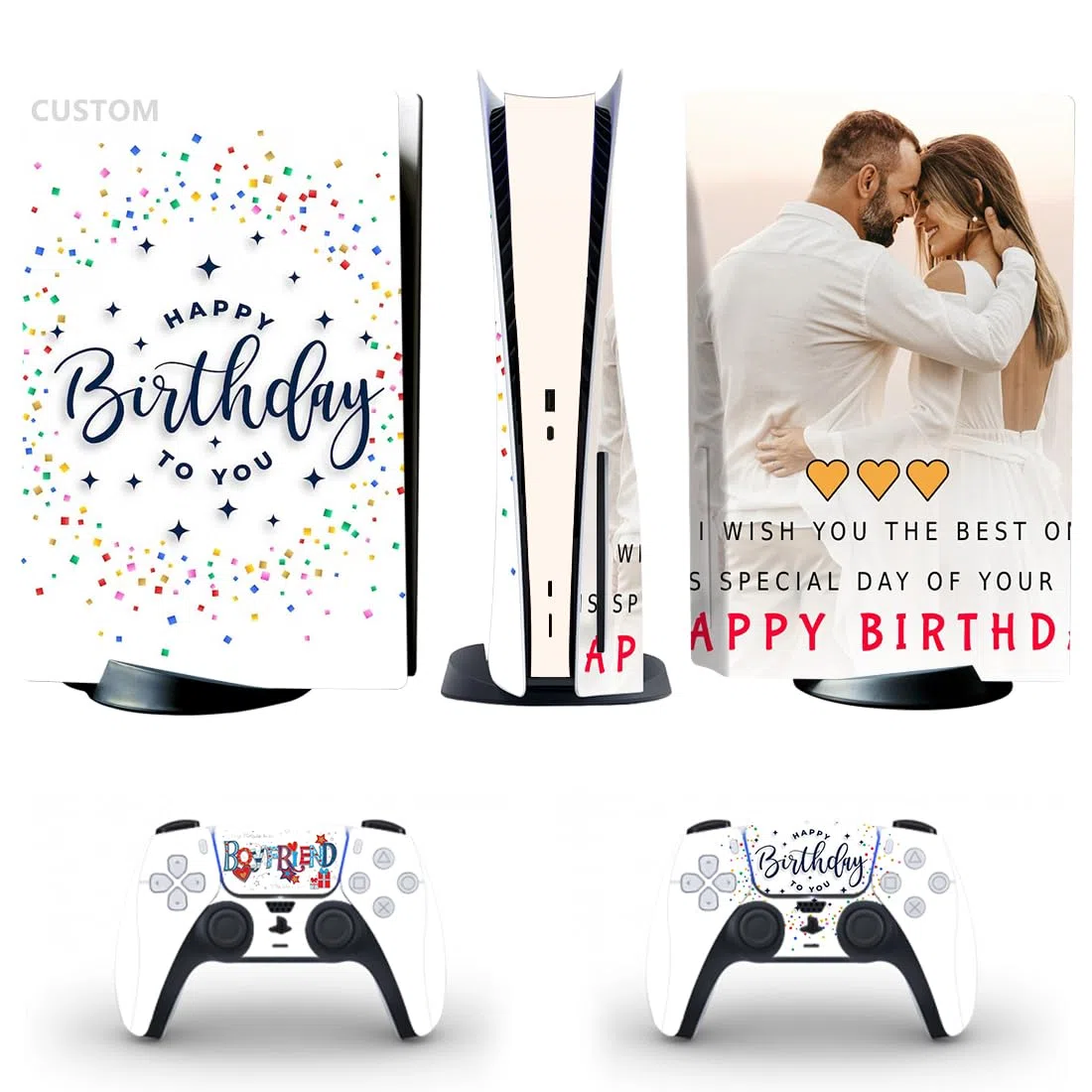 Fundas de vinilo personalizadas para controlador y consola de PS5 versión de disco con tus propias imágenes, calcomanía personalizada para PS5 estándar