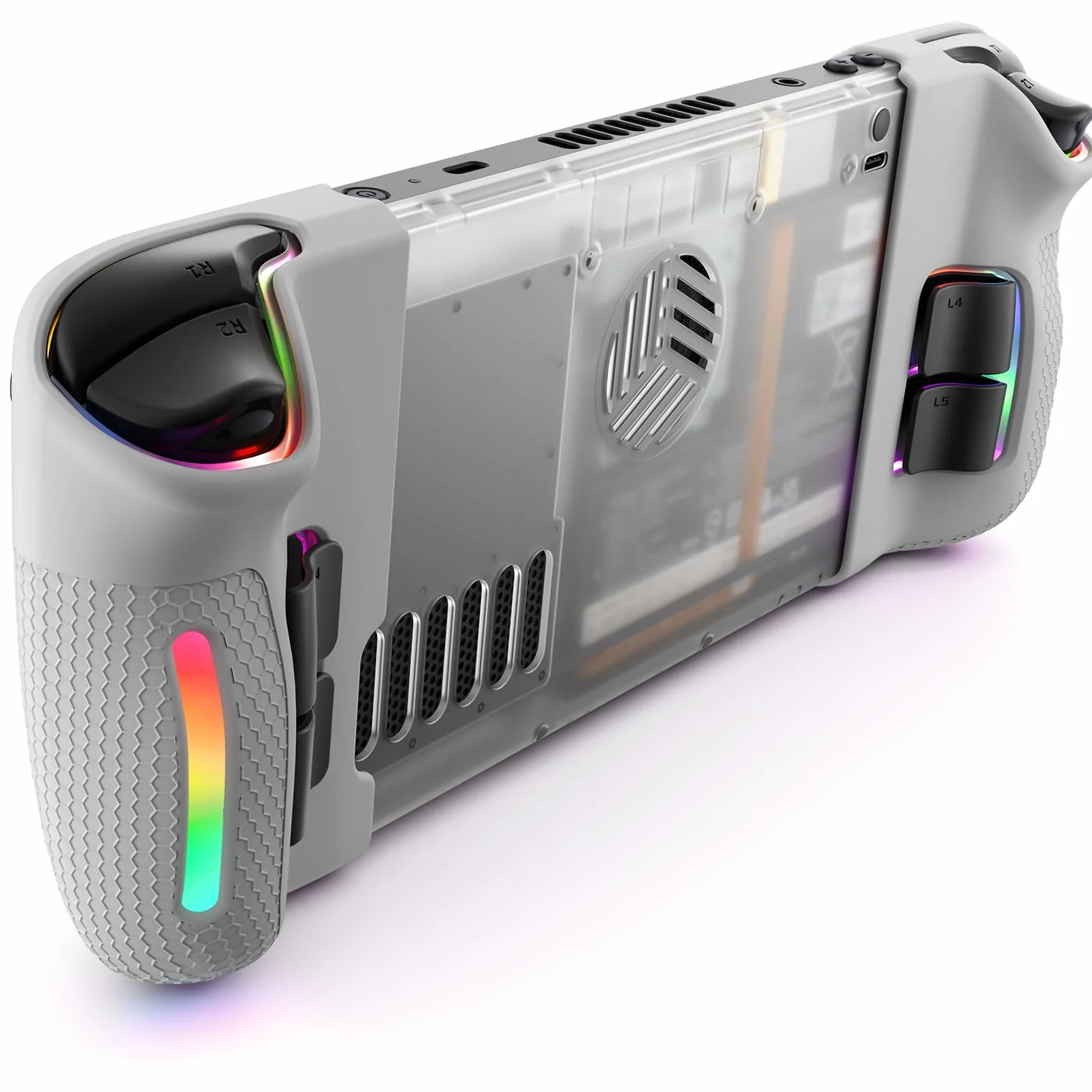 JSAUX Placa Trasera Transparente RGB versión Compatible con Steam Deck, Carcasa de Repuesto de edición Transparente Compatible con Steam Deck - Versión PC0106 RGB [Blanco Cristal]