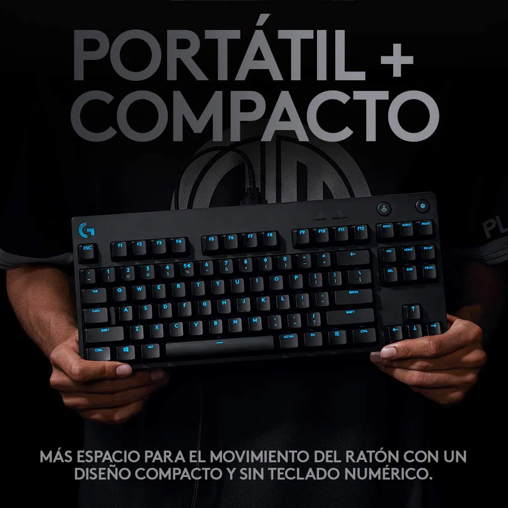 Logitech G Pro Teclado mecánicopara Gaming,Diseño sin Teclado numérico ultraportátil,Cable Micro USB extraíble,Teclas retroiluminadas RGB LIGHTSYNC con 16,8 Millones de Colores,US INT'L QWERTY- Negro