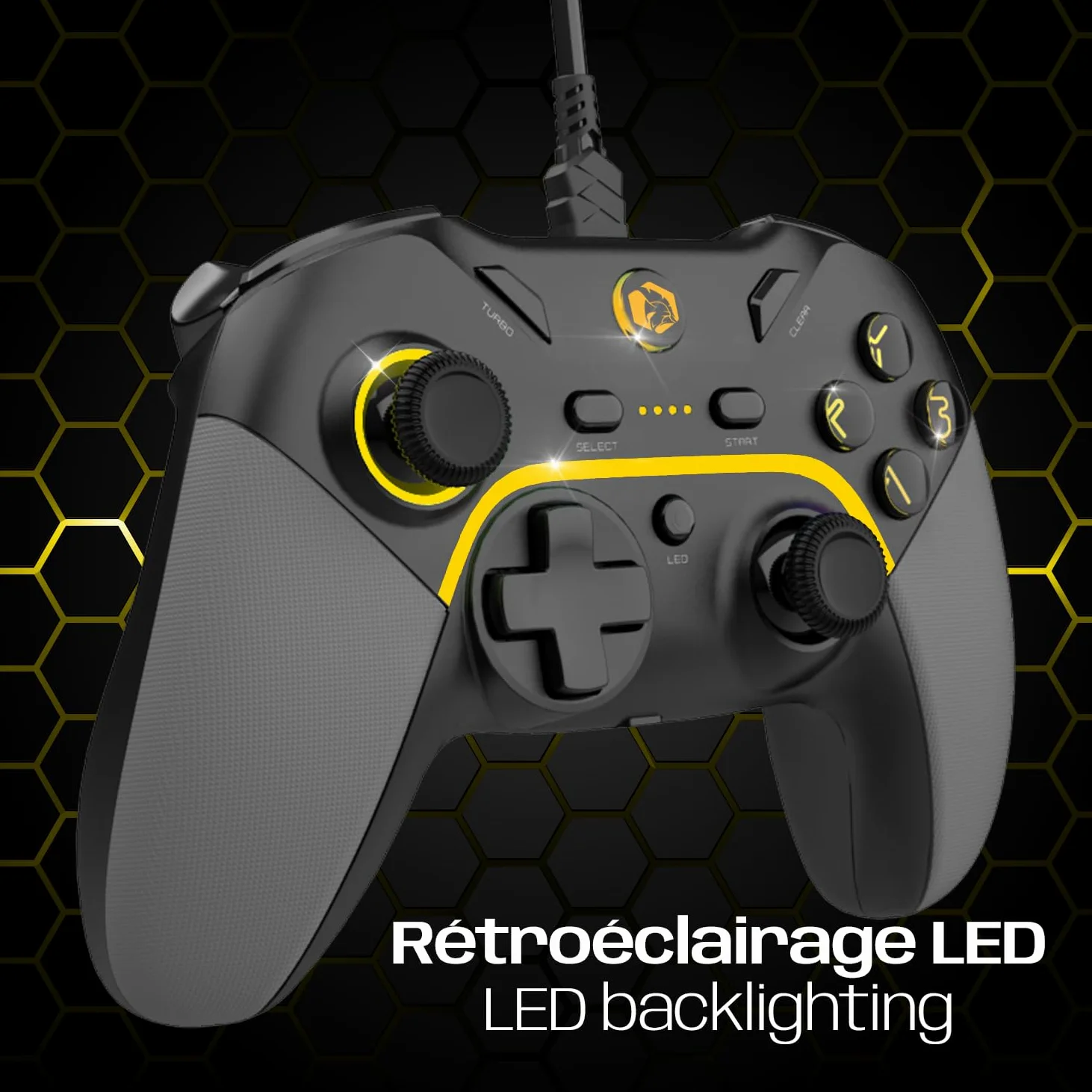 EMPIRE GAMING – Controlador de juegos con cable Gamepad – PC/PS3/Switch – Modo Macro/Tubo – Doble vibración – Puerto de audio de 3.5 mm – Ergonómico – Cable USB de 1.8 M