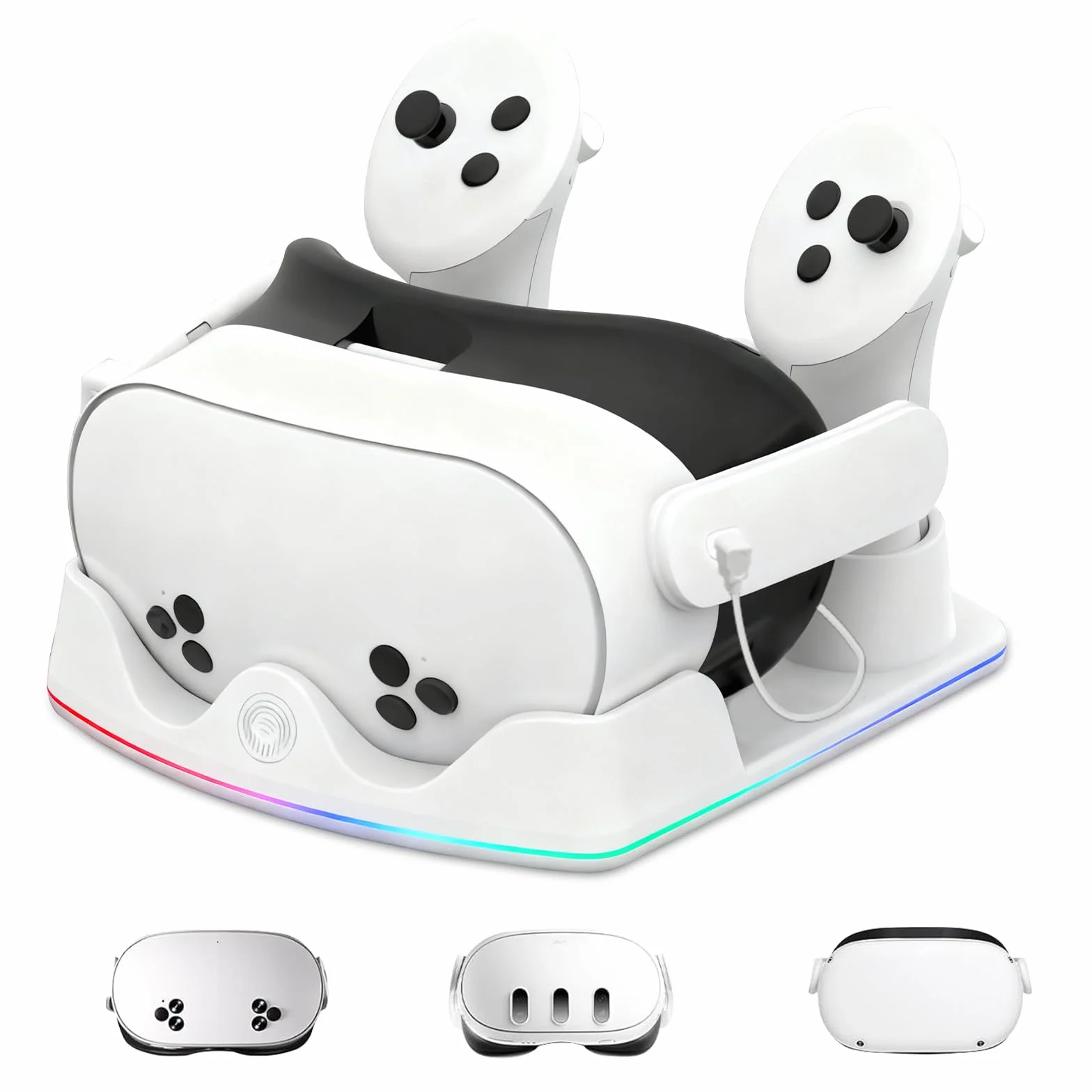 Estación de Carga Compatible Meta Quest 2/3/3S, Base de Carga Rápida para Quest 3 con Iluminación RGB, Cargador para Consola VR, Accesorios VR