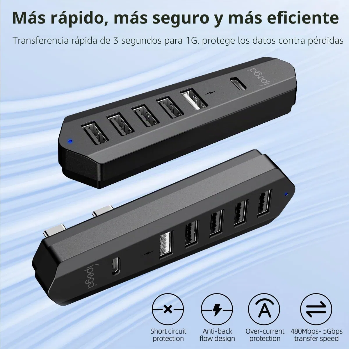 Hub USB 6 en 1 para PS5 Pro/Slim - Extensión de puerto USB de alta velocidad con 1 tipo C 3.0, 4 USB-A 2.0 y 1 puerto de carga, adaptador para consola de disco y digital