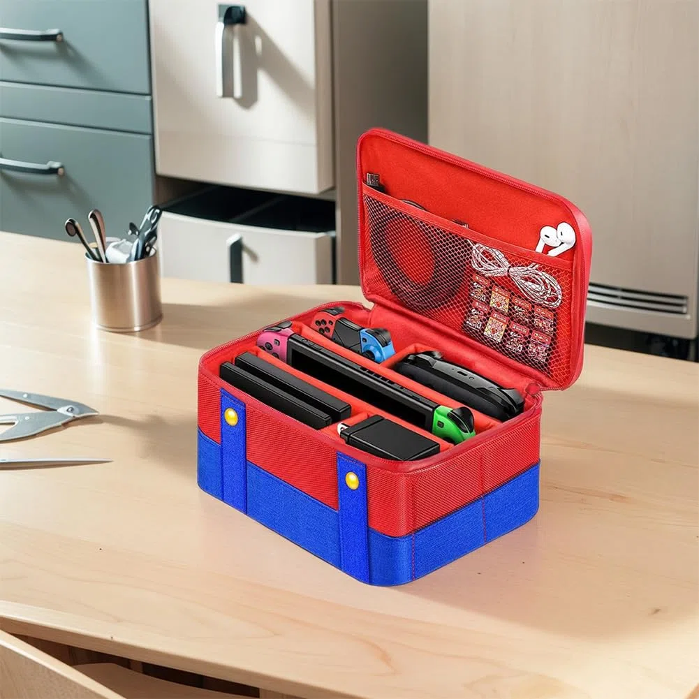 Funda Protectora de Transporte Grande a Prueba de Golpes, Bolsa de Almacenamiento portatil Impermeable Compatible con Nintendo Switch/OLED Consola Pro Controller, Rojo y Azul