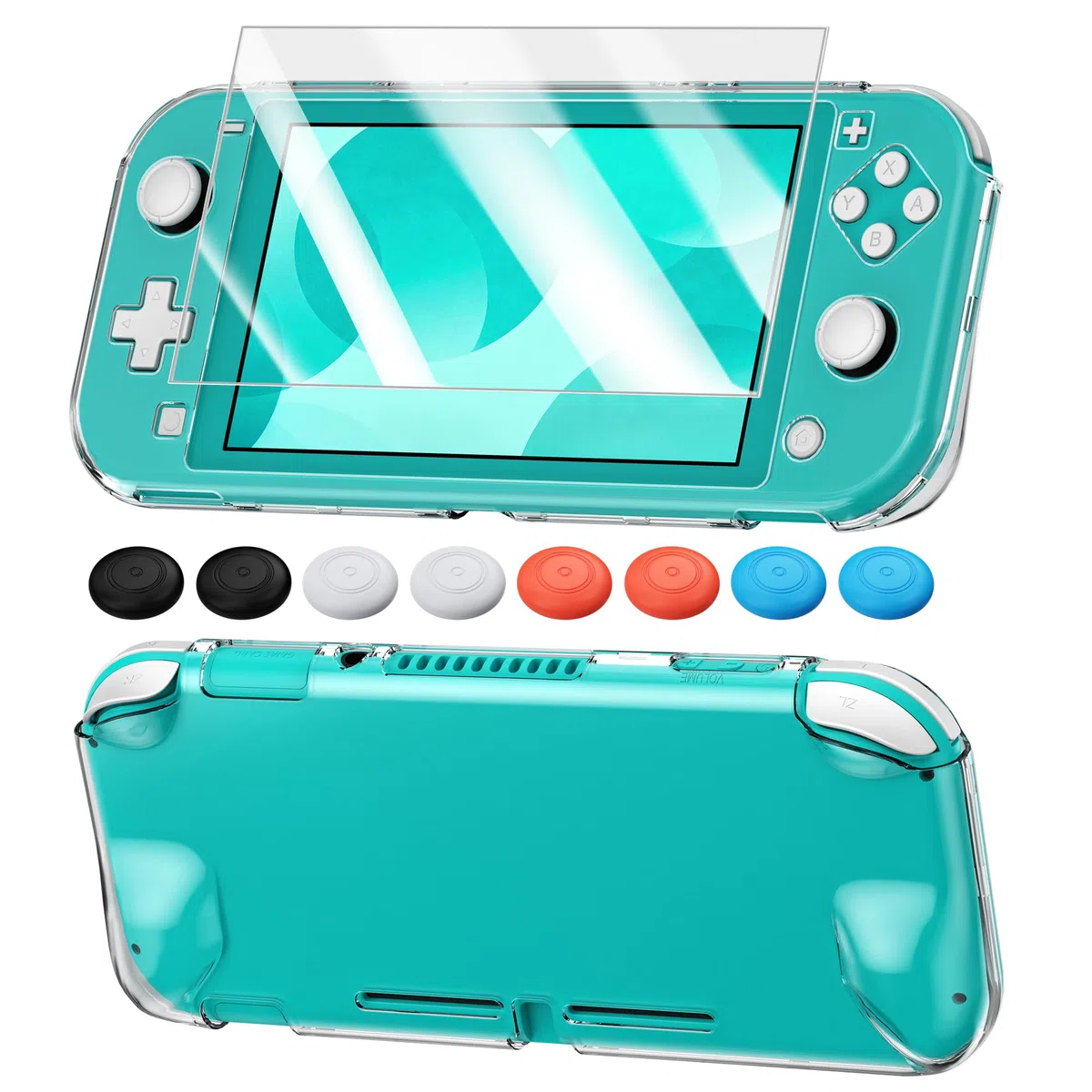 Funda Protectora rígida Compatible con Nintendo Switch Lite 2019, Accesorios de Cubierta de policarbonato de Cristal Transparente con Protector de Pantalla y 8 Tapas de Agarre para el Pulgar para