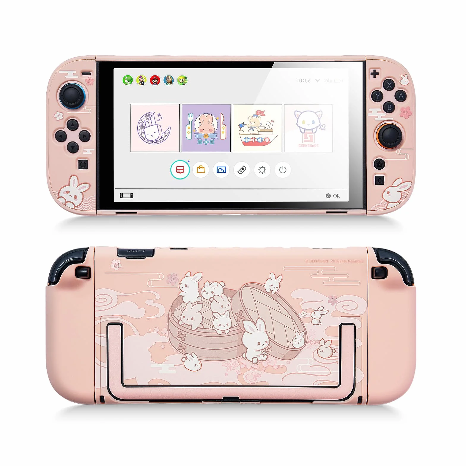 GeekShare Funda acoplable Kawaii para Switch 2, diseño antiarañazos y de absorción de golpes, con diseño de conejo moño al vapor