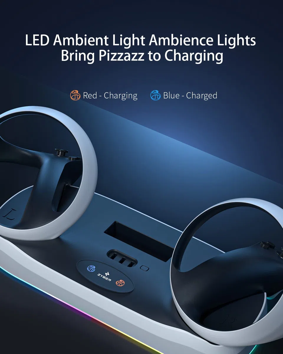 ZYBER Estación de carga para controlador PSVR2, conector de carga magnético para PS5 VR2 con soporte de base de carga LED para Playstation5 VR2, base de soporte de visualización de auriculares PSVR