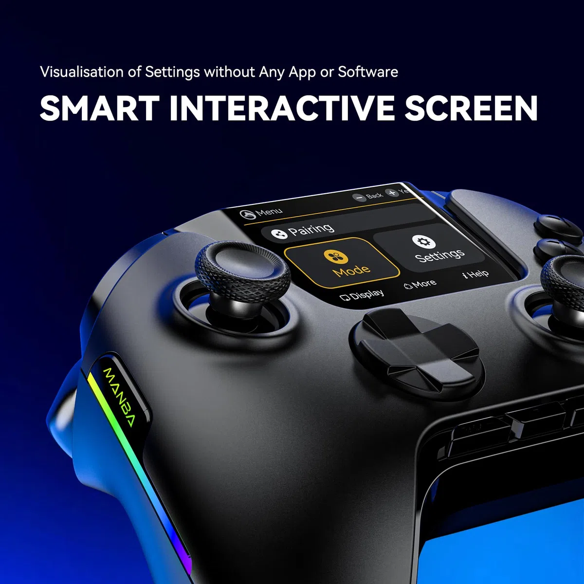 FIEHDUW NO DRIFT ManbaOne Interactive Screen Gaming Controller for PC/Switch/iOS/Android/Steam Deck, 1800mAh Hall Effect Controller with LED, Mapping Buttons, Charging Dock (Black)