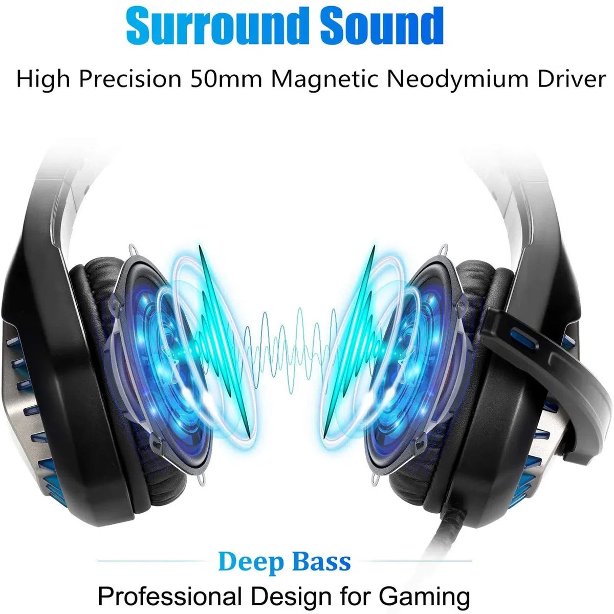 Butfulake GH-1 - Auriculares de diadema para juegos para PS4, Xbox One, Xbox One S, PC, Nintendo Switch, Mac, auriculares estéreo de 3.5 mm con cancelación de ruido y luz LED, color azul