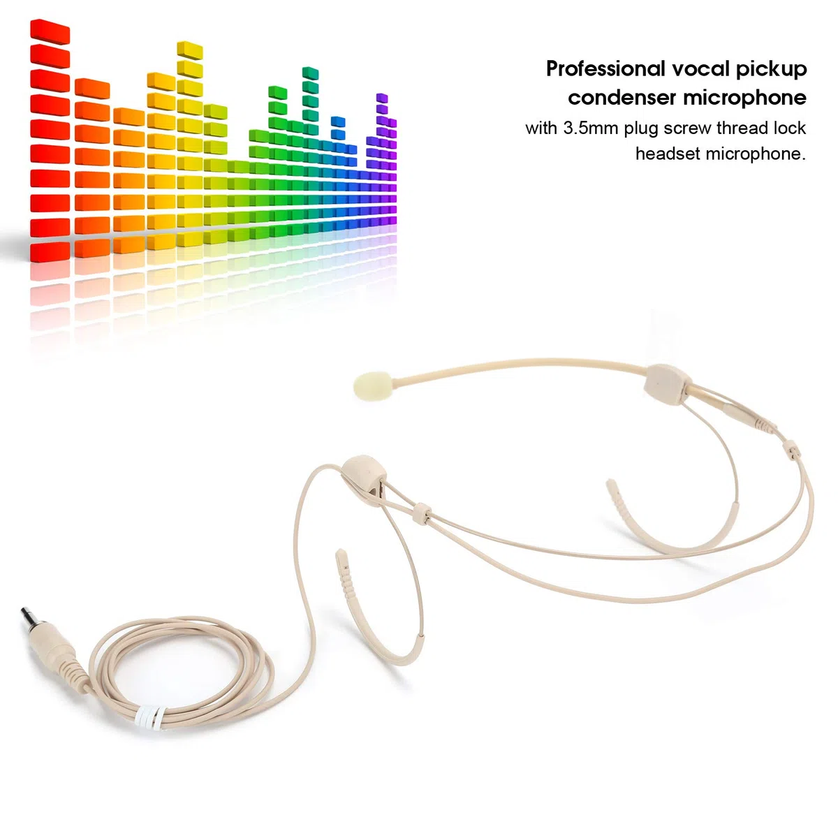 Micrófono de diadema de 3.5 mm, mini micrófono de condensador colgante binaural portátil, micrófono de diadema para transmisor de petaca para escenario, iglesia, Leturer - Beige