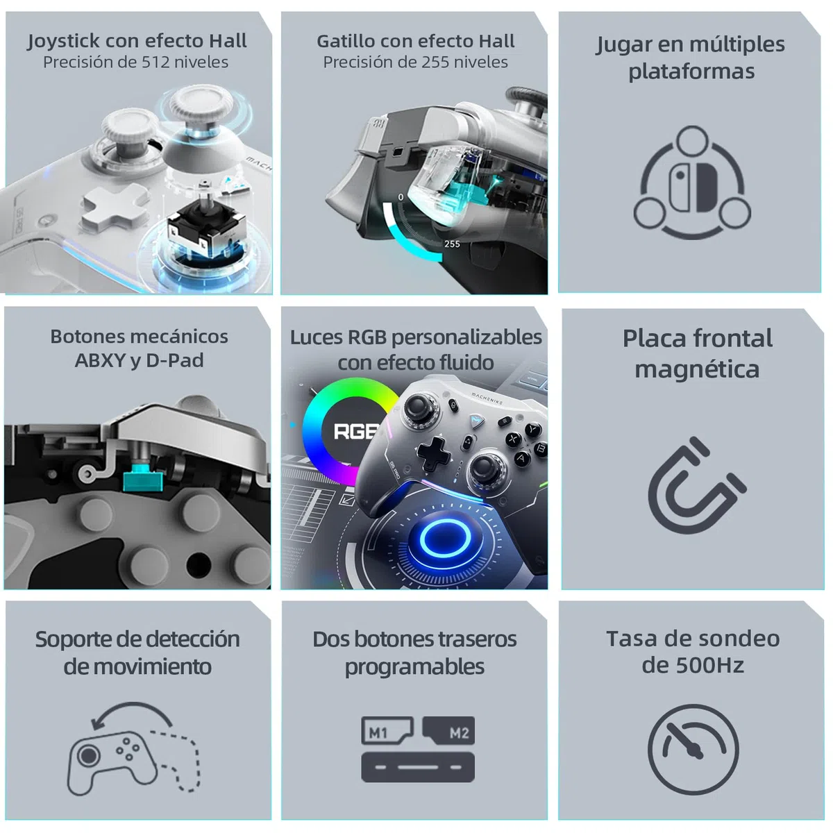 Machenike G5 Pro Mando PC Inalambrico for Windows,Switch,IOS&Android,Mando para PC,Hall Effect Joystick＆Triggers/Gyroscope,RGB Lights (Negro)