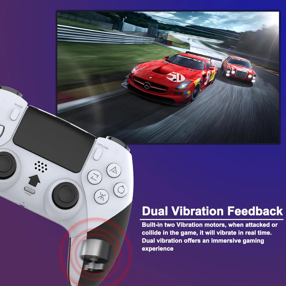 RCCBOOST Mando Inalámbrico para PS4, Mando PS4 con Conector para Micrófono y audio, Mando P4 con Doble Vibración y Giroscopio de Seis Ejes, Macro, Turbo, Pantalla Táctil, Batería de 800mah