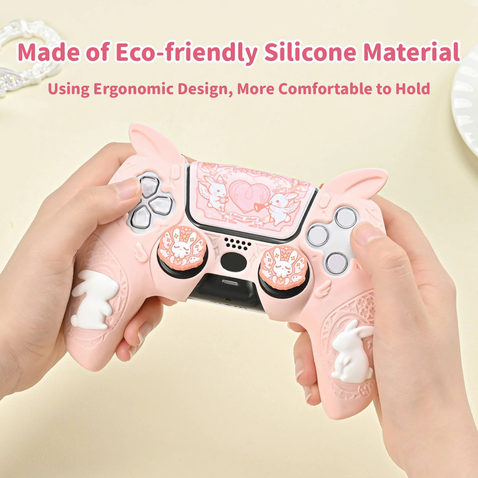 GeekShare Funda Protectora de Silicona Suave para Mando inalámbrico PS5 con 2 empuñaduras para Pulgar y 1 Pegatina - Conejo gótico