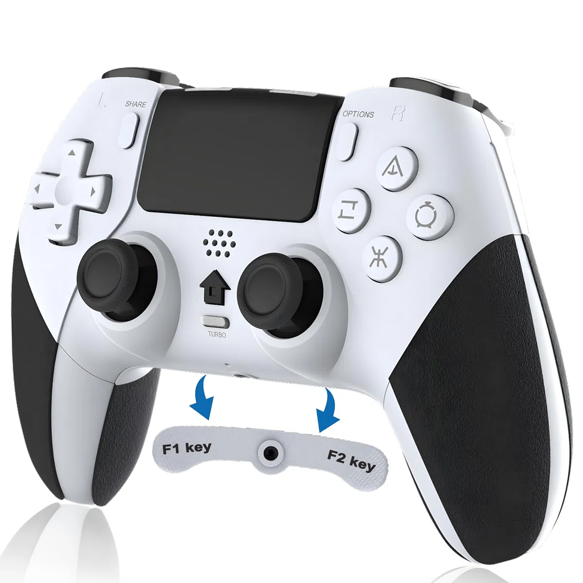 RCCBOOST Mando Inalámbrico para PS4, Mando PS4 con Conector para Micrófono y audio, Mando P4 con Doble Vibración y Giroscopio de Seis Ejes, Macro, Turbo, Pantalla Táctil, Batería de 800mah