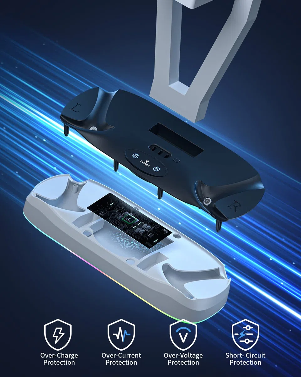 ZYBER Estación de carga para controlador PSVR2, conector de carga magnético para PS5 VR2 con soporte de base de carga LED para Playstation5 VR2, base de soporte de visualización de auriculares PSVR