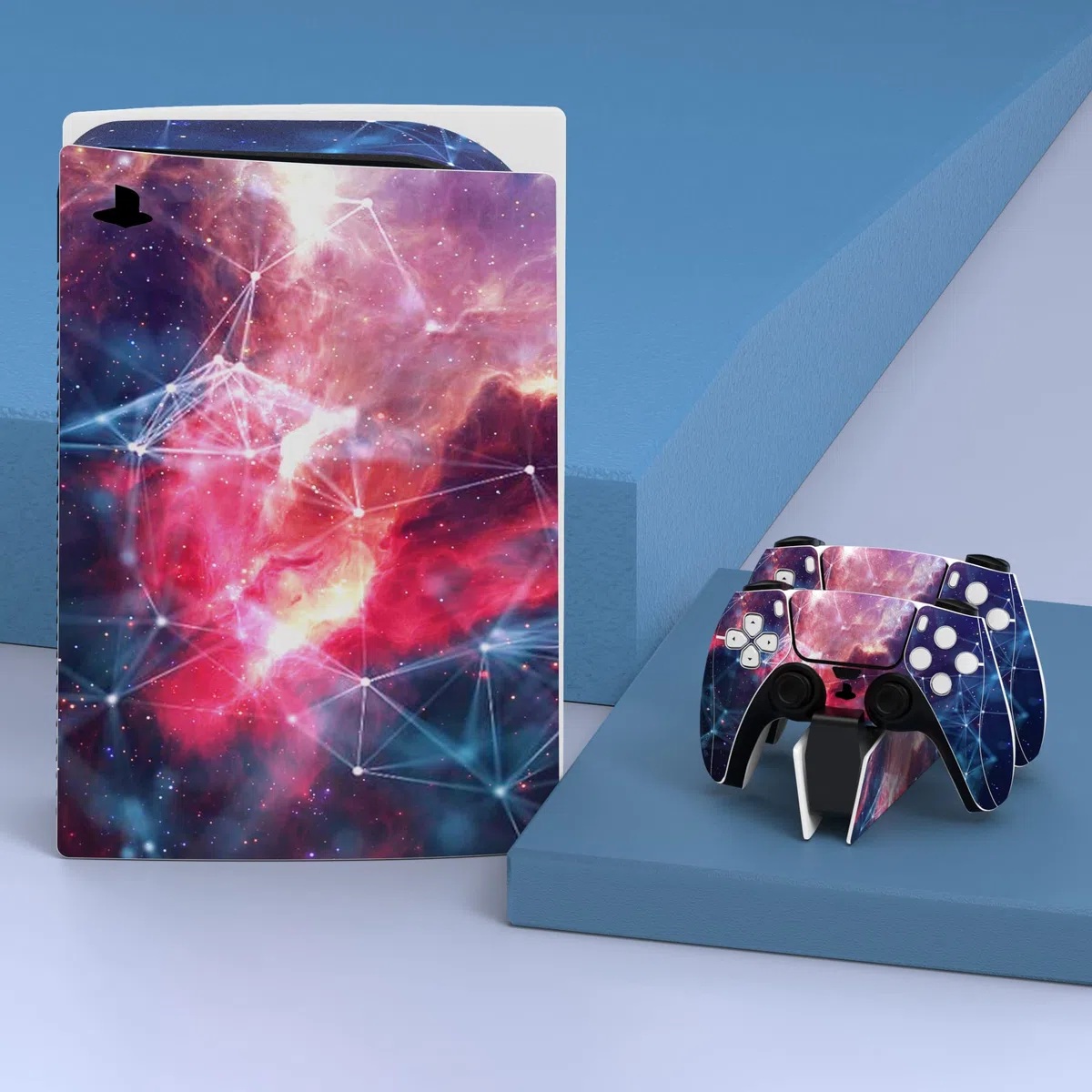 PlayVital Calcomanía Vinilo para ps5 Edición Disc - Pegatina Completa para Consola, Control, Estación de Recarga, Control Remoto y Audífonos, Skins Cubierta Protectora Adhesiva(Espacio Galáctico)