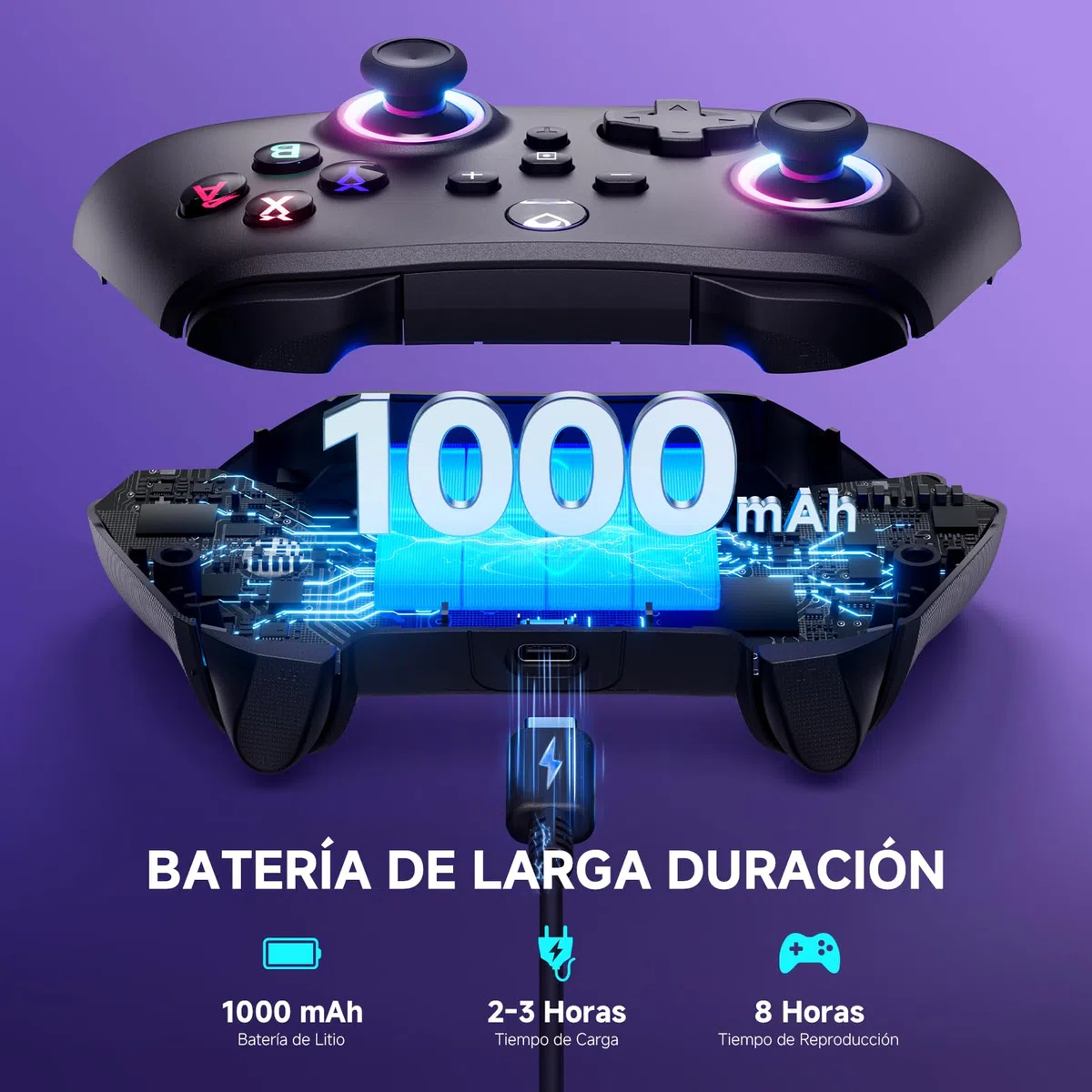 UPGRADE Mando para Switch/ Switch 2, Mando Inalámbrico con Gatillos de Recorrido, Batería 1000mAh, LED RGB/Gyro Axis/Turbo/Vibración/ Botones Programables, Mando Pro para Switch/PC/Android/iOS