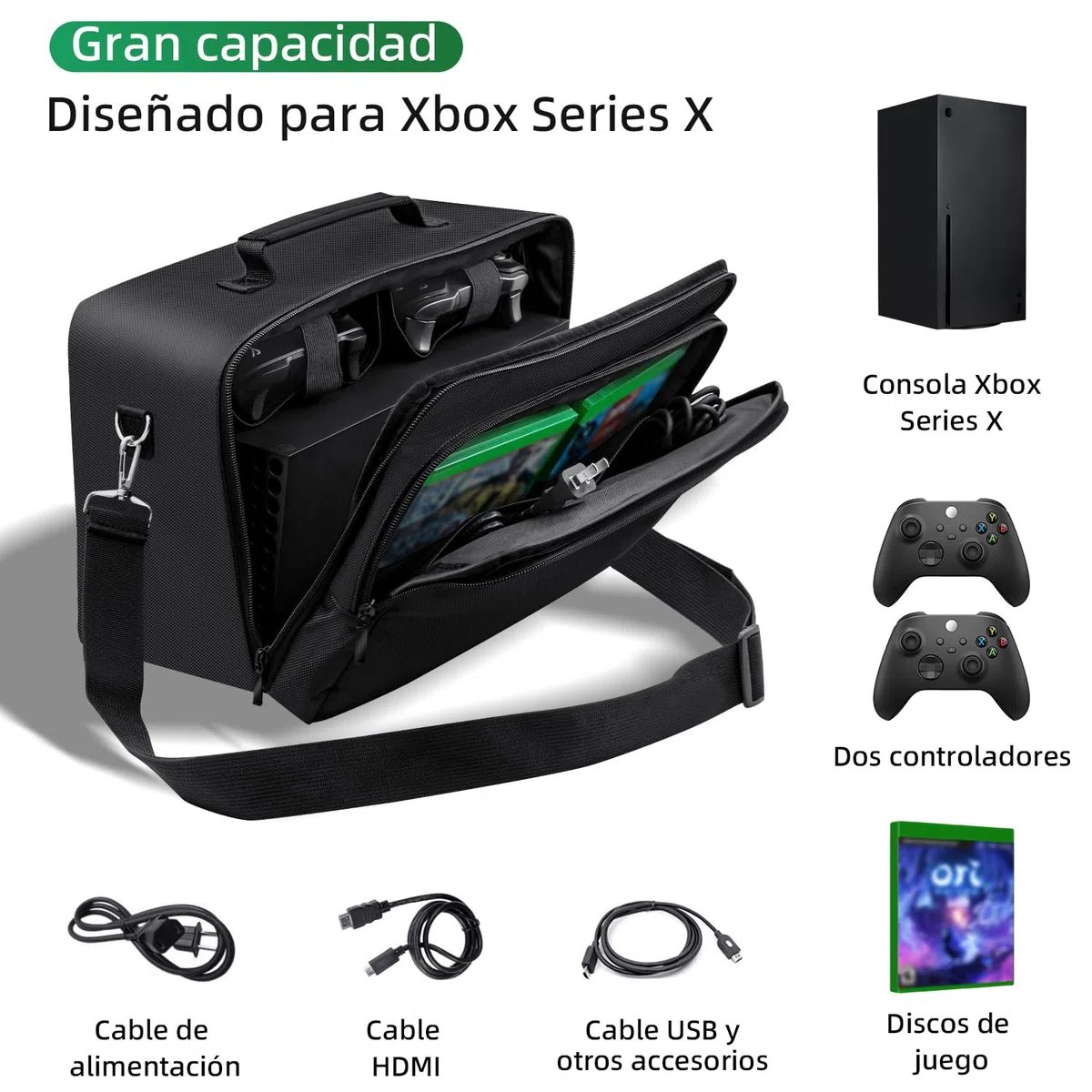 Mcbazel Funda Protectora para Xbox Series X, Funda de Transporte para Consola Xbox Series X, Controlador, Cables y Otros Accesorios, Black, Estuche de Viaje