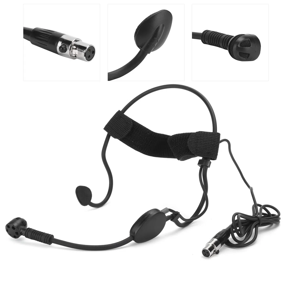 Micro Auriculares de 3 Pines, Mini Micro Condensador de Diadema portátil de micrófono inalámbrico para cámara XLR para Rendimiento en Escenario, enseñanza - Negro