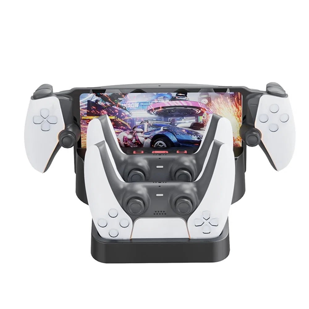 Soporte de Carga para PS Portal para PS5/PS5 Elite -Controller,Estación de Carga Base de Almacenamiento para Consola de Juegos y Mando Doble,Cargador portátil para Juegos (Negro)