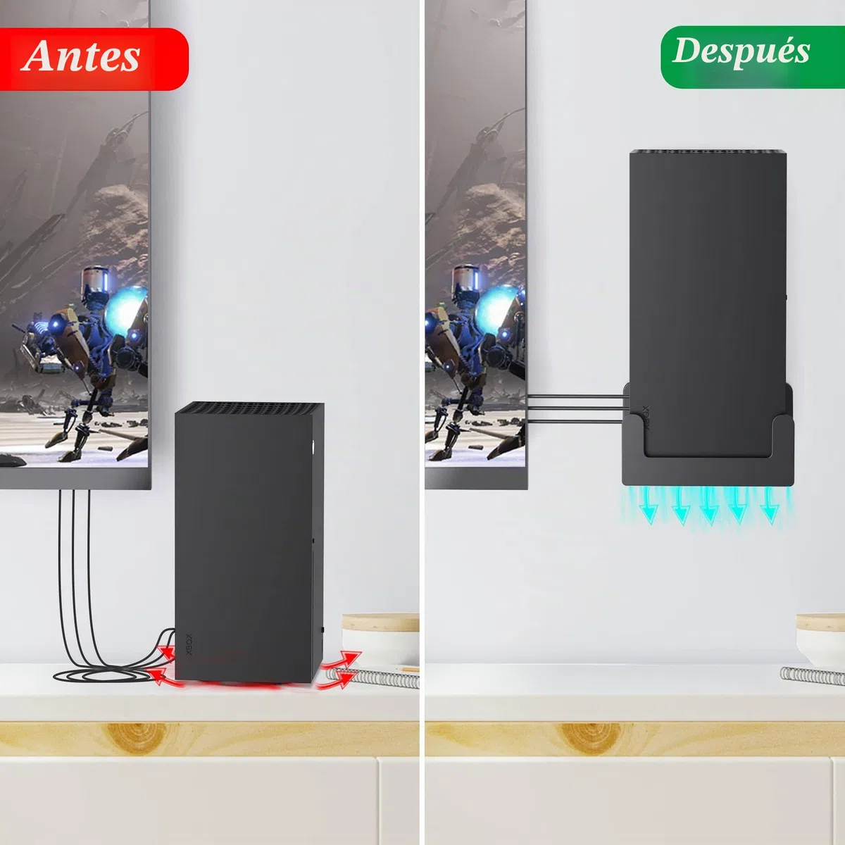 PlusAcc Soporte de pared para Xbox Series X - Soportes de disipación de calor rápido, ahorra espacio en tu escritorio y mantiene tu área de juego organizada (dispositivo no incluido).