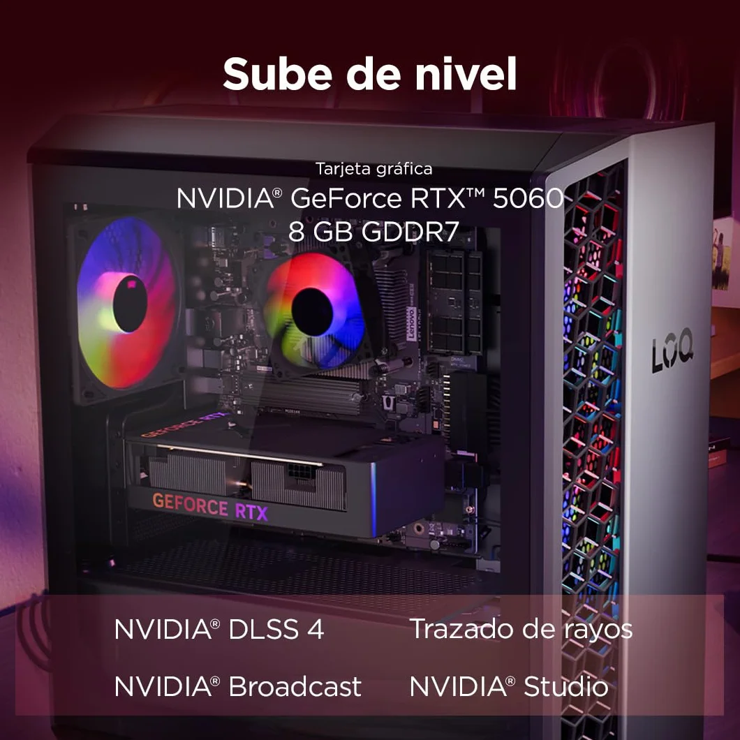 Lenovo LOQ Tower Gaming (AMD Ryzen 7 8745HX, NVIDIA GeForce RTX 5060, 16 GB RAM, 1 TB SSD, 26L, Wi-Fi 7, Sin Sistema Operativo) - Color Gris