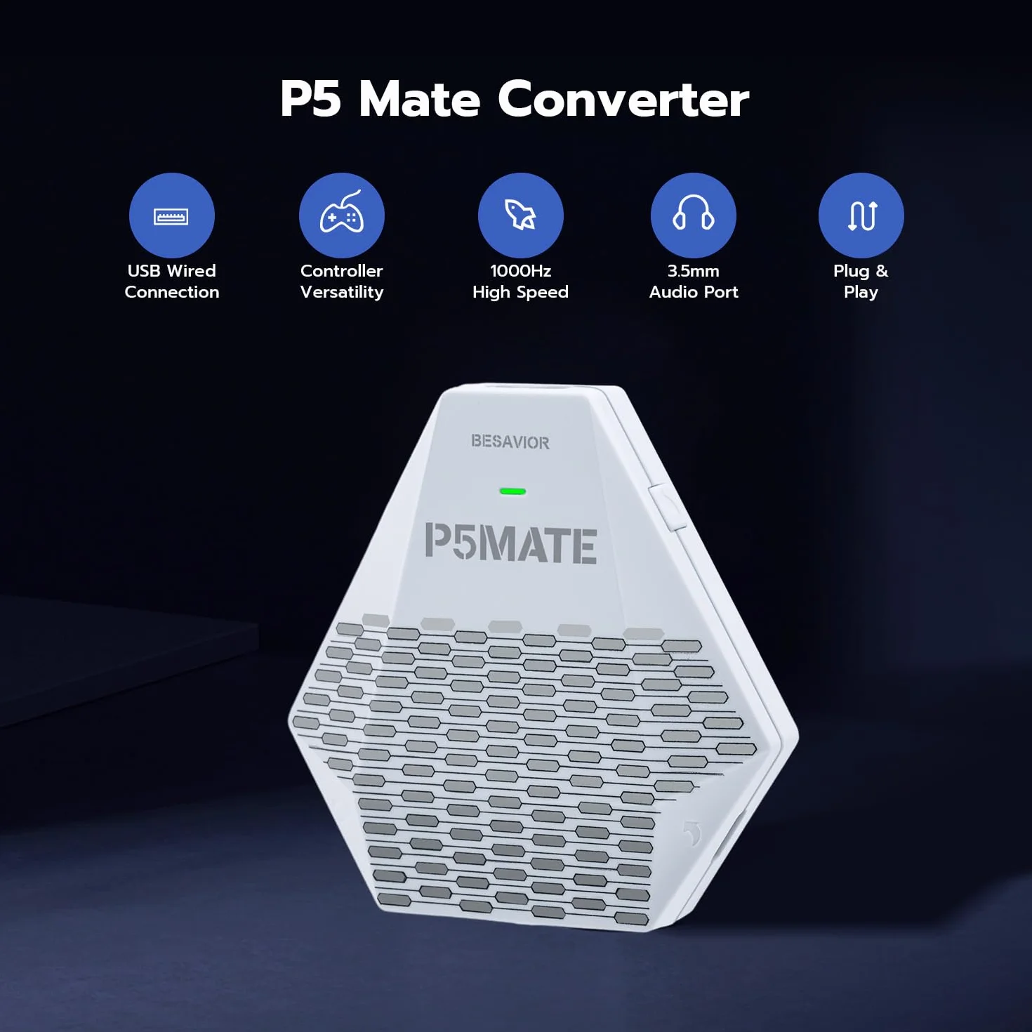 Besavior P5 Mate Adaptador USB para PS5/PS5 Slim, Accesorios de Conversor de Juegos para PS5, Compatible con Juegos multijugador, Baja latencia