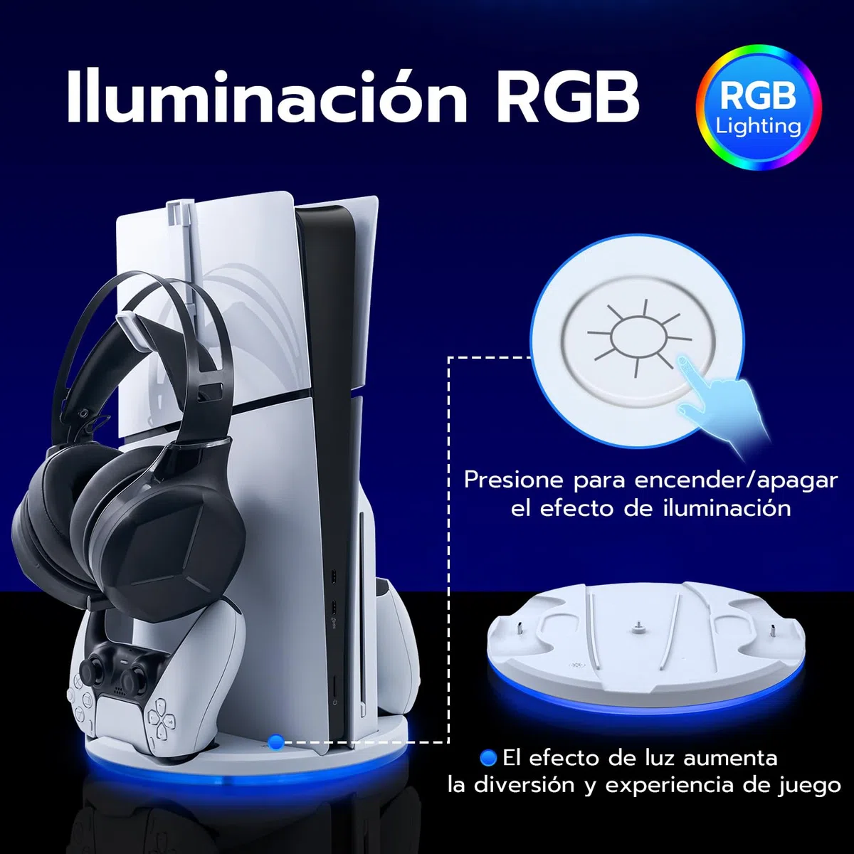 Soporte para PS5 Slim, Estación de Carga con LED para PS5 Slim Digital/Disc Edition, Base de Cargador para Controlador Dual PS5 con Soporte para Auriculares - Blanco - No para PS5/PS5 Pro