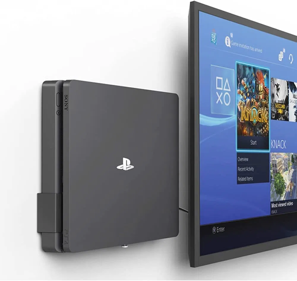 Monzlteck Soporte de Pared para PS-4 Slim, Cerca o detrás de TV, Ahorro de Espacio, Personalizado para Adaptarse Perfectamente a PlayStation4 Slim, fácil de Instalar