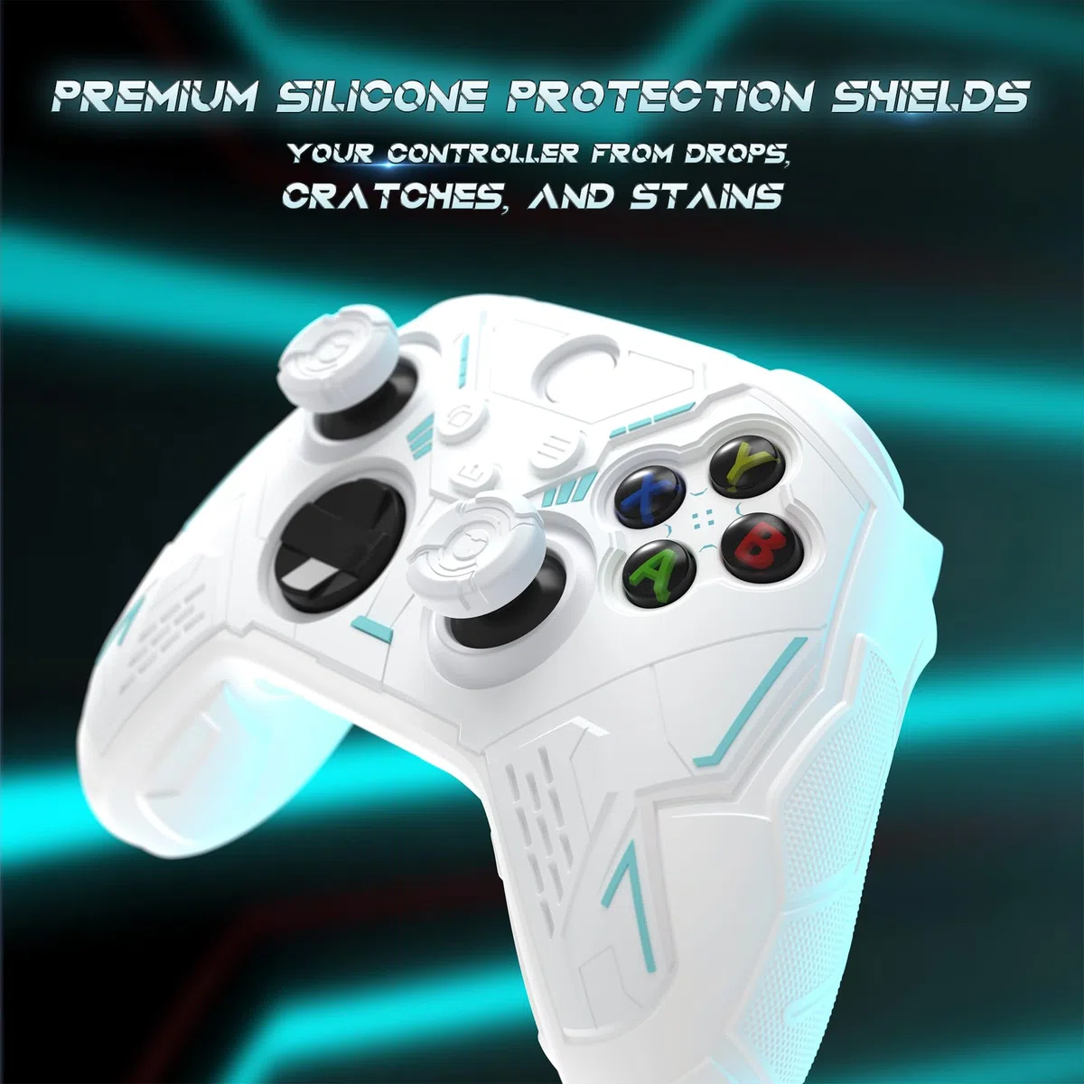 PlayVital Funda de Silicona para Xbox Series X/S Mando, Carcasa Protectora Antideslizante con Thumb Grips y Sticker para Xbox Core Mando - Stellar Mecha (Blanco & Gris Escarcha)