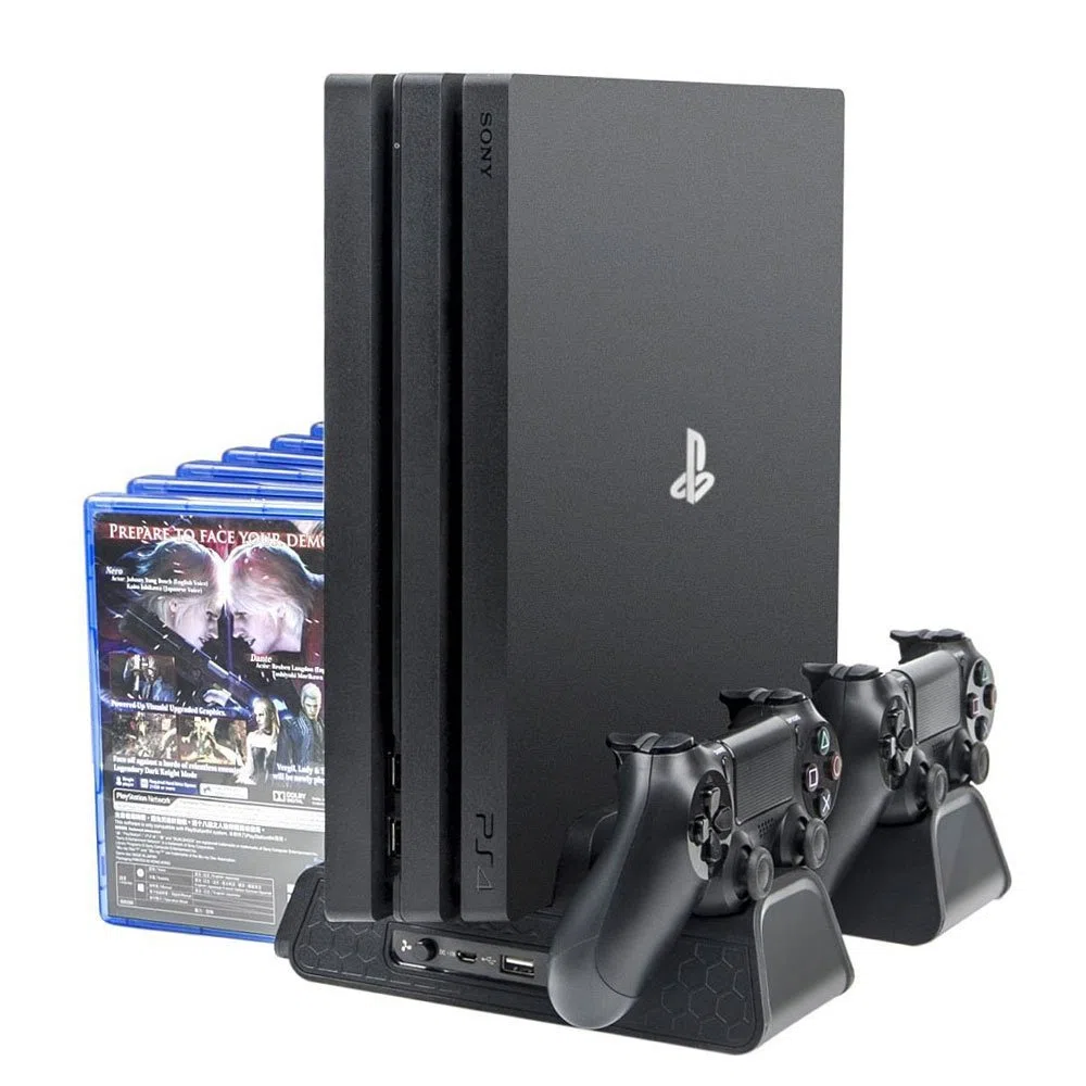 ElecGear Playstation 4 Refrigeración Soporte Vertical con Ventiladores, Estación de Carga de Mandos Charger Cargador con 12x Juego Stand para DualShock 4 Controller y PS4, PS4 Slim, PS4 Pro