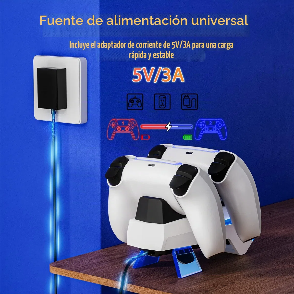 Fenolical Estación de Carga para Mando PS5, Adaptador AC de Carga rápida 5V/3A, Accesorios de estación de Carga Doble Playstation5 Estilo Perro electrónico con indicador LED-Negro
