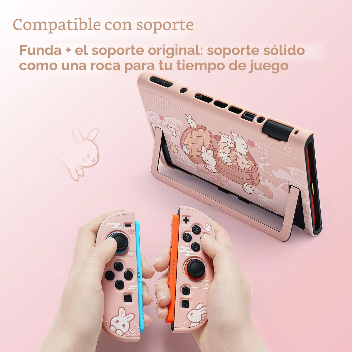 GeekShare Funda acoplable Kawaii para Switch 2, diseño antiarañazos y de absorción de golpes, con diseño de conejo moño al vapor