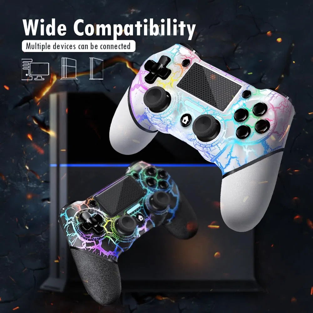 AceGamer 2 Pack Mando Inalámbrico para PS4，Mando de Juego para PS4/Pro/Slim/PC，Gamepad Joystick con Turbo/Botón Trasero/Doble Vibración/6-Axis Sensor Giroscópico (Grietas en blanco y negro)