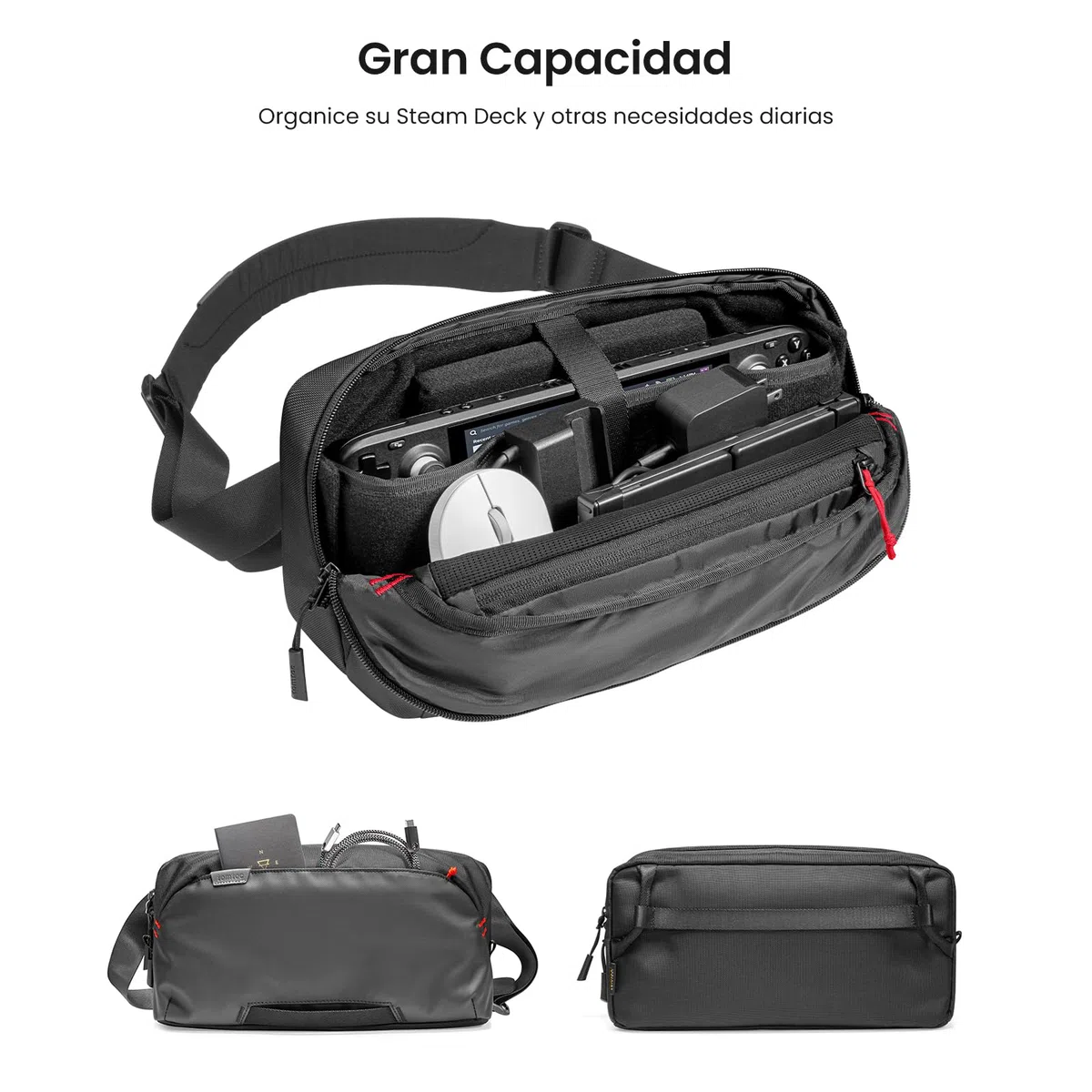 tomtoc Funda de Transporte para Consolas Steam Deck (OLED)/Nintendo Switch 2/ROG Xbox Ally (X)/PS Portal/MSI Claw 8/7 AI+ y Accesorios, Bolsa Protectora para Adaptador de AC, Ligera Bolsa de Viaje