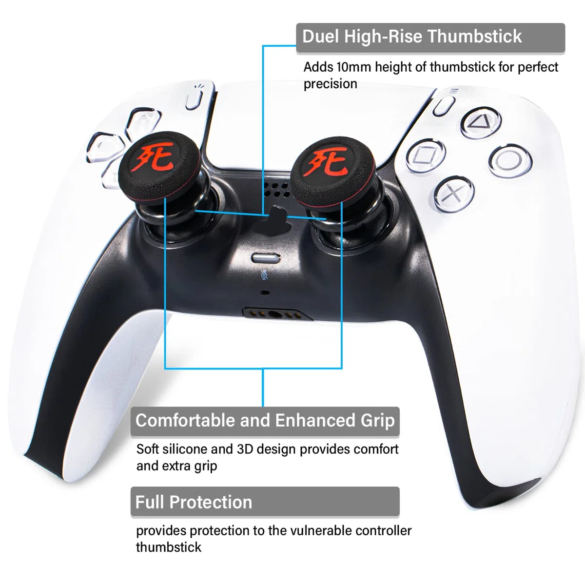 FPS Thumbstick Grip Agarres para el Pulgar Extensor Y Impresión Caucho Silicona Apretón Cubrir 4 para Controlador PS5 Dualsenese y PS4 (Muerto Peligro)