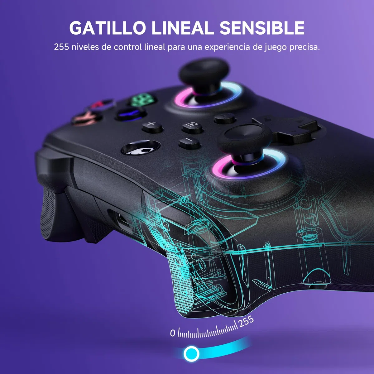 UPGRADE Mando para Switch/ Switch 2, Mando Inalámbrico con Gatillos de Recorrido, Batería 1000mAh, LED RGB/Gyro Axis/Turbo/Vibración/ Botones Programables, Mando Pro para Switch/PC/Android/iOS