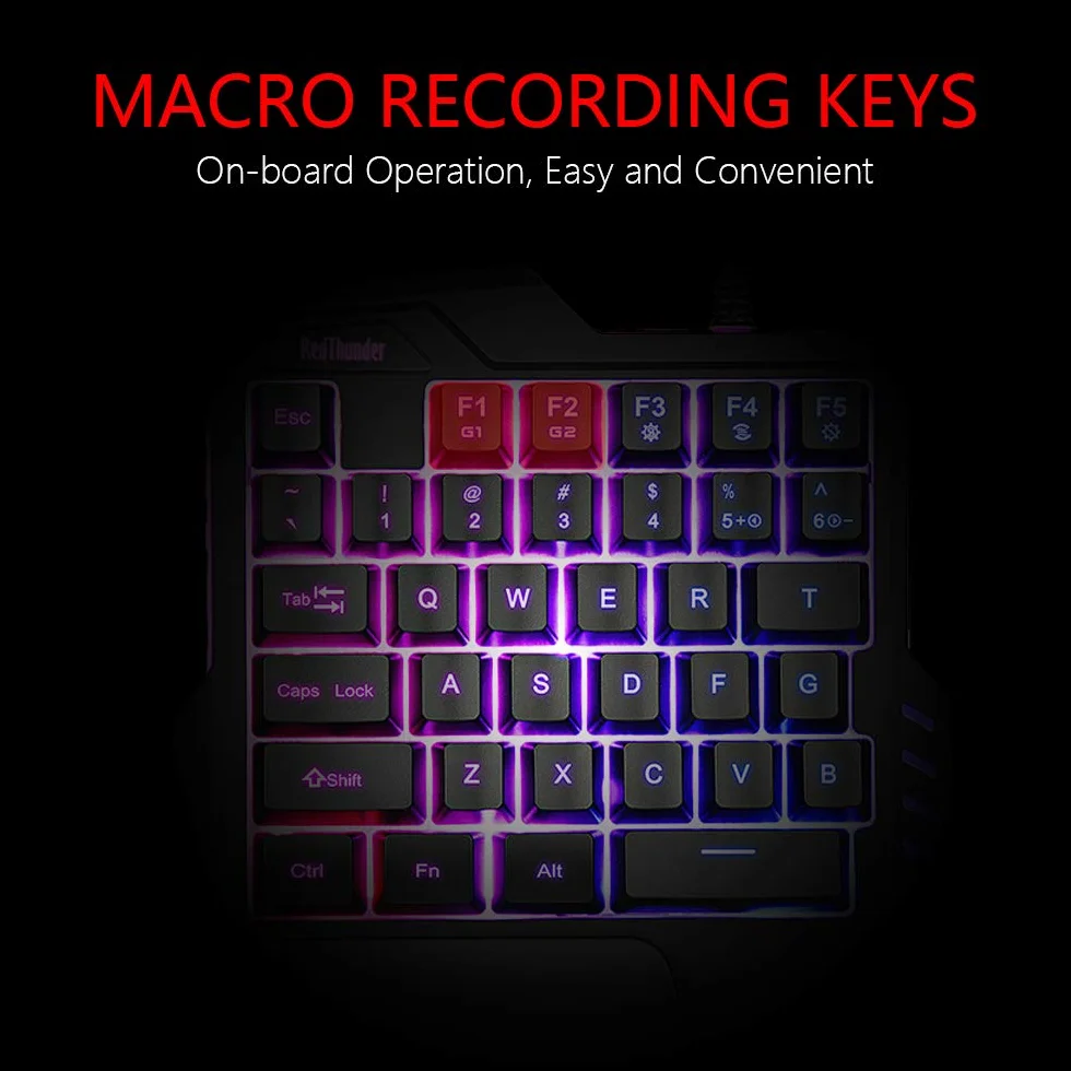 RedThunder G30 Teclado y ratón mecánicos RGB para Juegos con una Sola Mano, 2 Teclas Macro incorporadas + 7 Teclas programables, 35 Teclas Anti-ghosting, ergonómico para PC Mac PS5 Xbox One Gamer