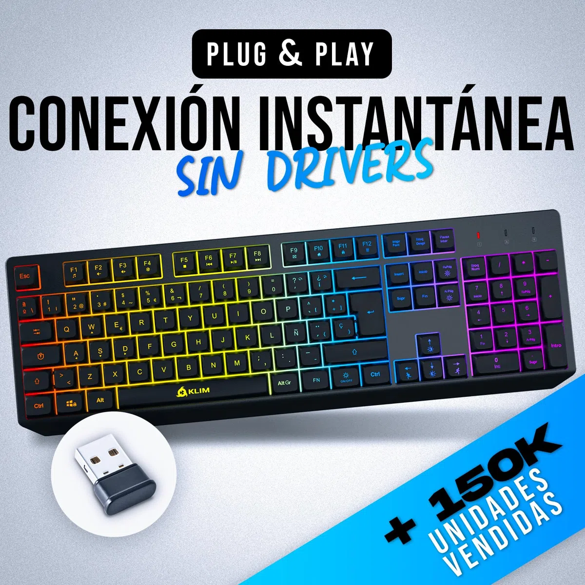KLIM Chroma Wireless - Teclado inalámbrico Gaming - Nuevo - Teclado Gaming Ligero, Duradero, resiste al Agua, ergonómico, silencioso - Teclado Gamer PC PS4 PS5 Xbox One Mac - Negro
