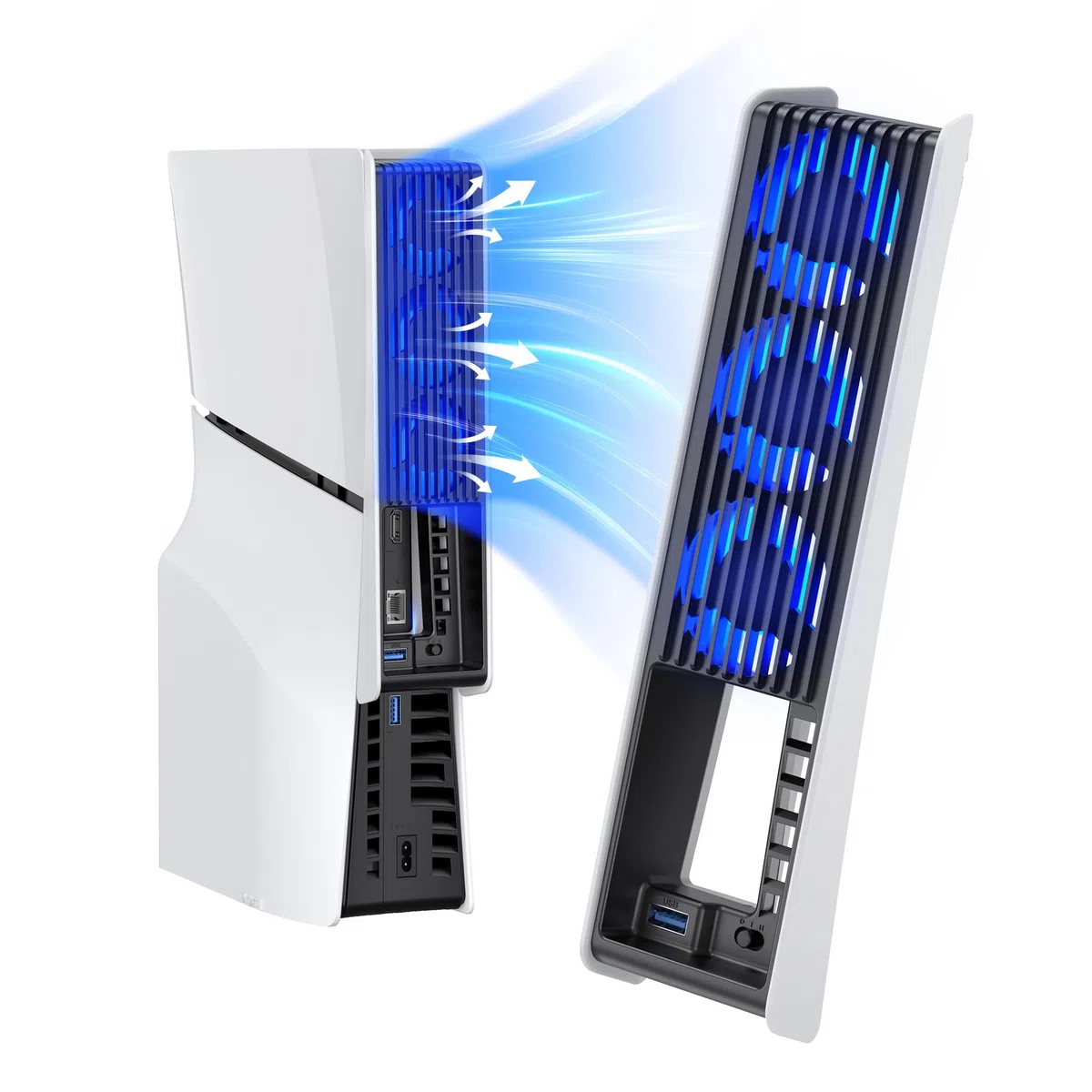KIWIHOME Ventilador de Refrigeración para PS5 Slim, Con Ajuste de Velocidad Auto, Accesorios de Refrigeración Silenciosos con LED y USB3.0 Externo, para Disc y Ediciones Digitales, No para PS5 Pro