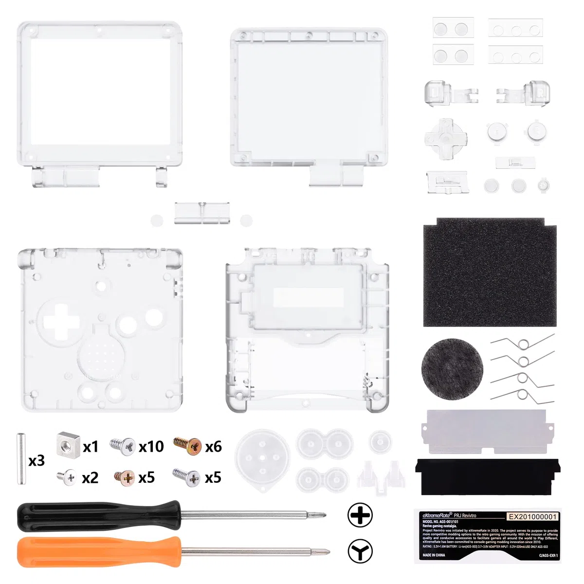 eXtremeRate Carcasa Transparente para Gameboy Advance SP, Funda Cubierta con Botones, Compatible con Todos IPS y LCD Estándar - Sin Consola ni Pantalla IPS, Claro
