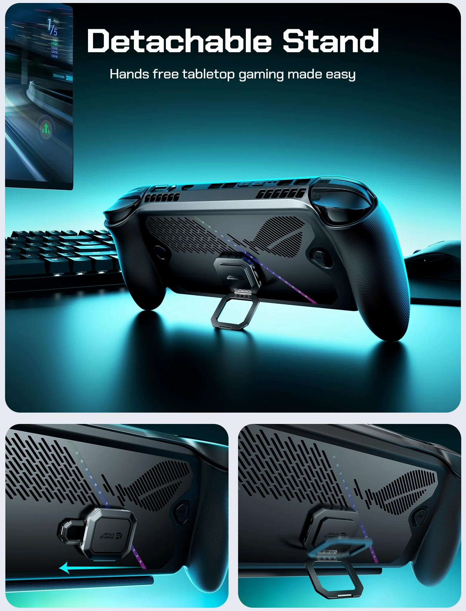 JSAUX ModCase para ROG Xbox Ally/Ally X, Funda Protectora con Soporte | Cubierta frontal extraíble, ranuras Micro SD, correa de sujeción y agarre antideslizante