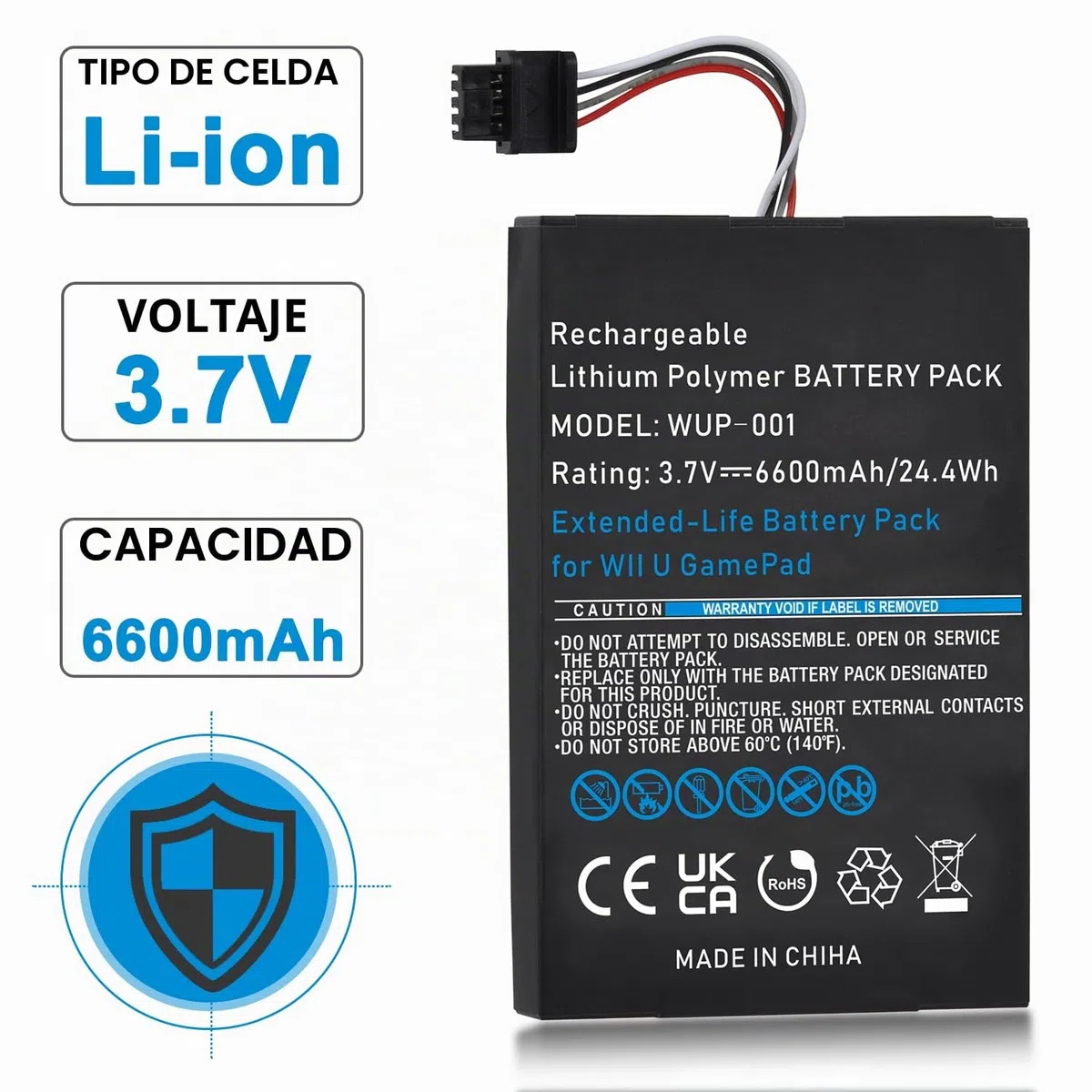 Batería de repuesto WUP-001 para Wii U Gamepad, 6600 mAh, 3,7 V, alta capacidad, con destornillador