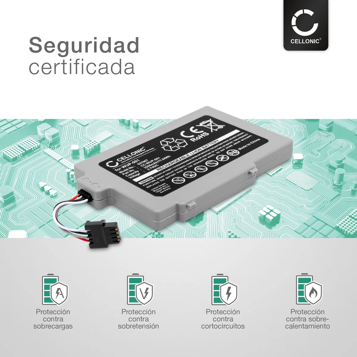 CELLONIC 1x Batería para Videoconsola Compatible con Nintendo Wii U Gamepad, WUP-001 - (3200mAh, 3.7V)